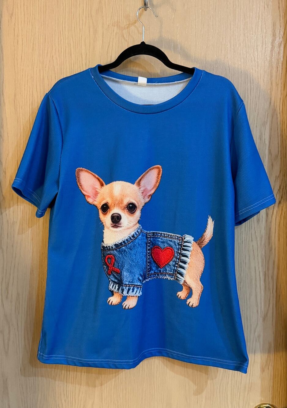 Chihuahua Denim Dog Graphic Blue T-Shirt XL